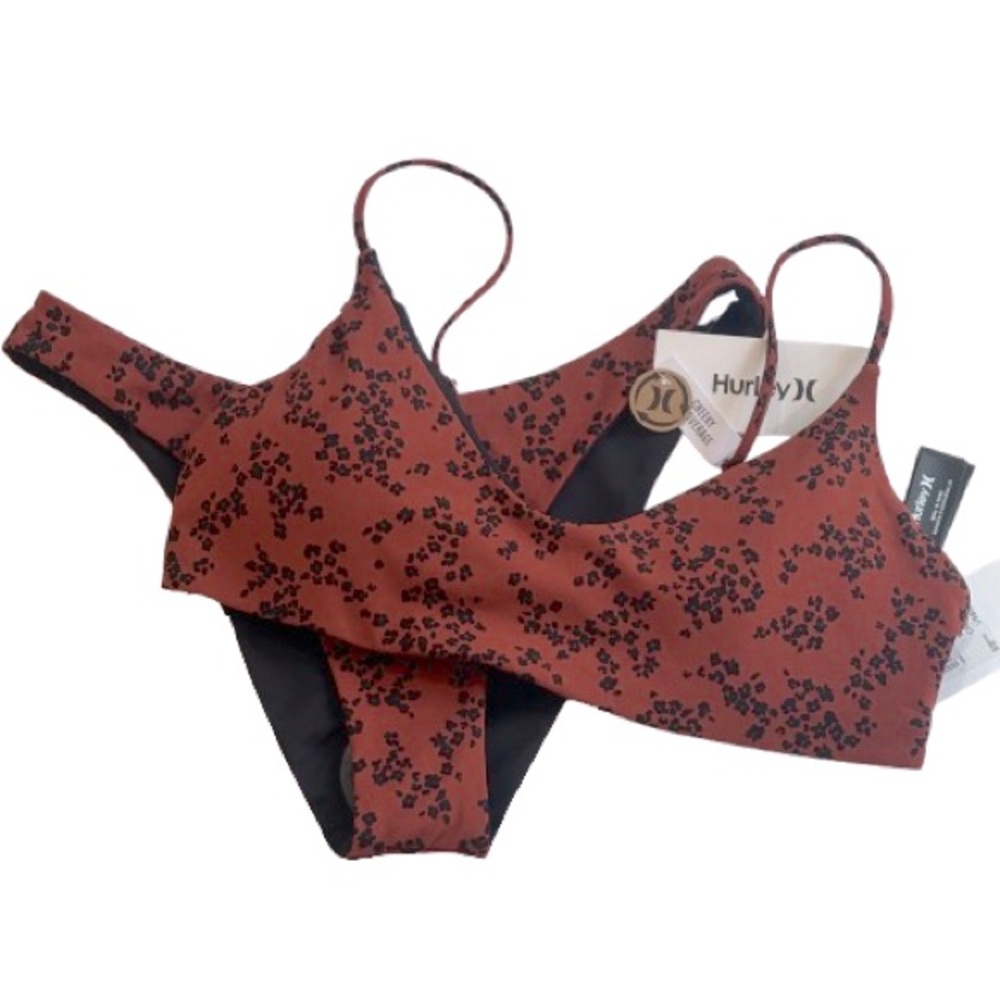 NWT Hurley 2 Pcs Leopard Ditsy Reversible Bikini Size M